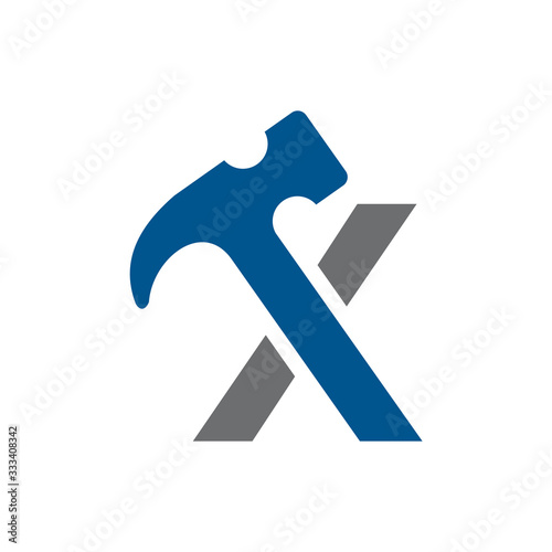 Letter X Hammer Building Services, Repair, Renovation and Construction Logo Design 