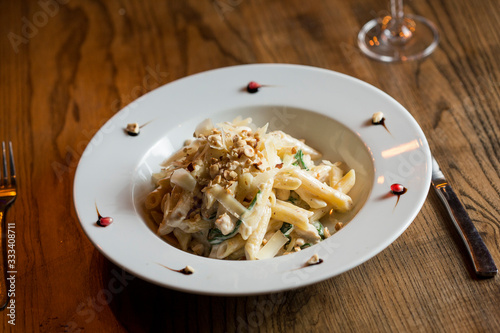 Penne with chicken, spinach...