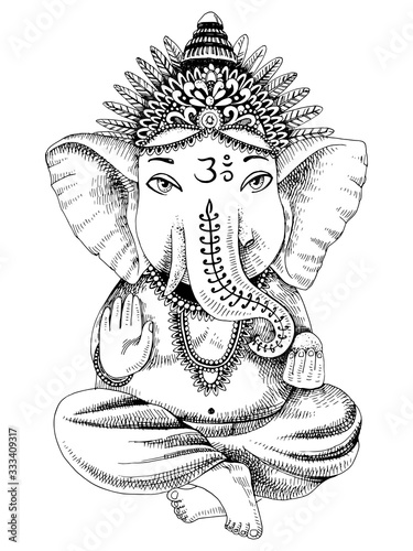 Hand drawn Ganesha Indian god
