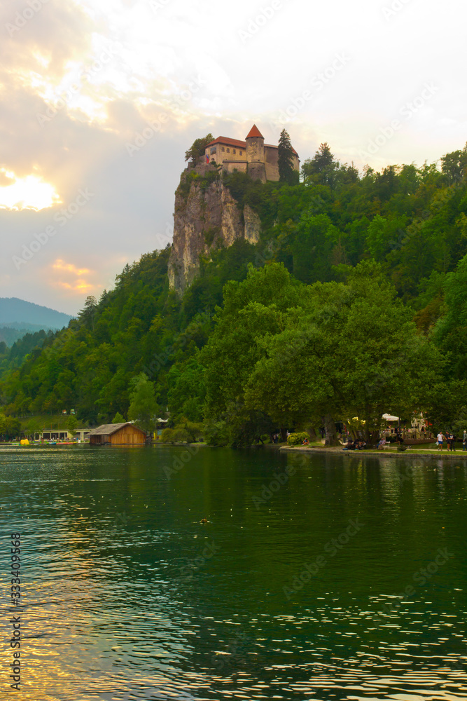 Beautiful scene and green nature in Lake Bled in Slovenia