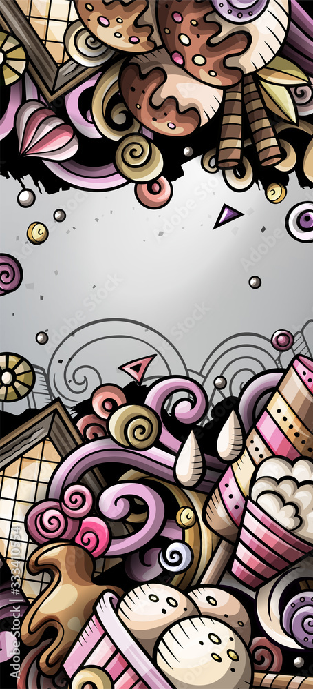 Fototapeta premium Ice cream hand drawn doodle banner. Cartoon detailed flyer.
