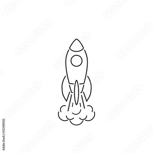 Monochrome vector illustration of rocket line icon isolated on white background