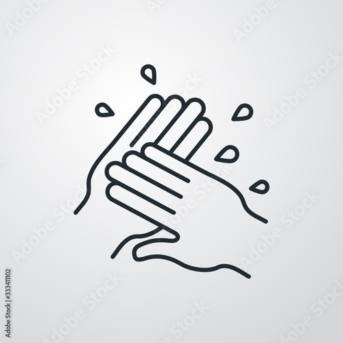 Higiene de manos. Icono plano lineal lavarse las manos en fondo gris	