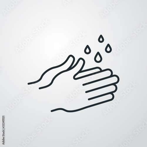 Higiene de manos. Icono plano lineal lavarse las manos en fondo gris