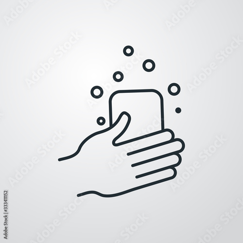 Higiene de manos. Icono plano lineal lavarse las manos en fondo gris