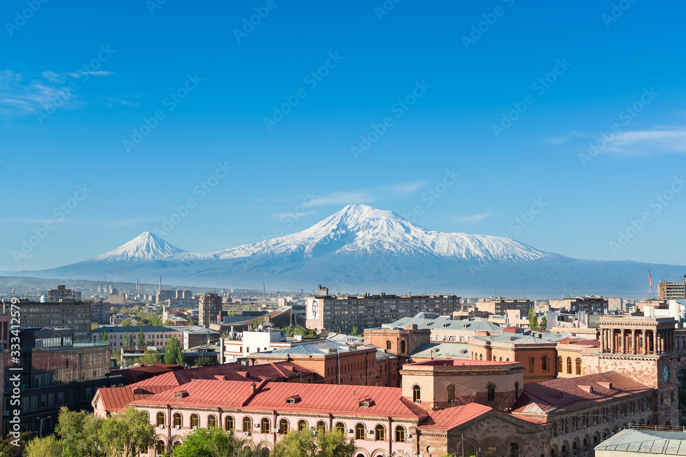 A view of Yerevan city  with Ararat mountain in background