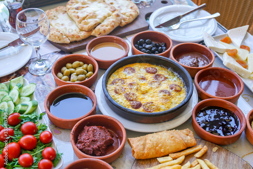 Traditional Turkish breakfast stock photo