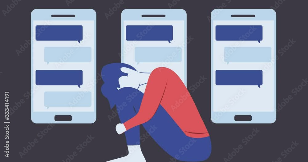 Conceptual illustration animation for cyber bullying, gossiping, aspersion, defamation, slander, libel, slur, detraction, on male boy and teen