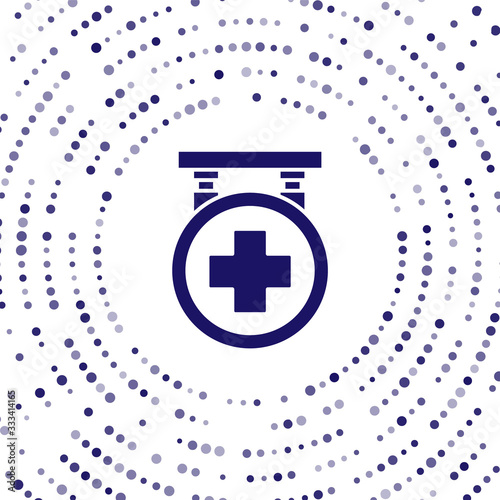 Blue Hospital signboard icon isolated on white background. Abstract circle random dots. Vector Illustration