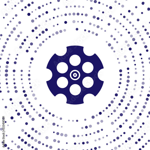 Blue Revolver cylinder icon isolated on white background. Abstract circle random dots. Vector Illustration
