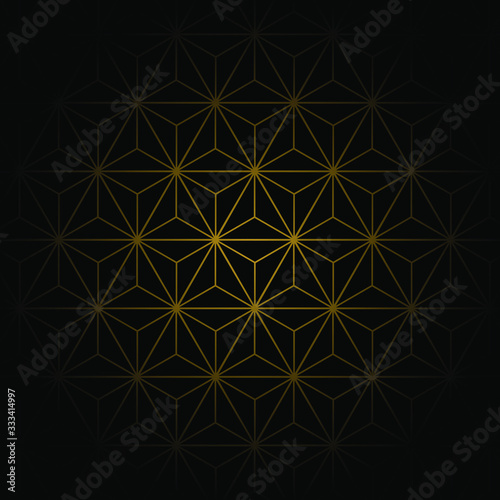 Sashiko star pattern gold lines black background vector illustration