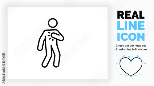 editable real line icon of a outline stick figure having a heart attack an grasping for the pain in his chest in black clean and modern lines on a white background