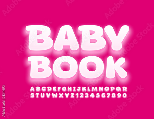 Vector bright logo Baby Book. Cute Kids Font. Creative Alphabet Letters and Numbers.