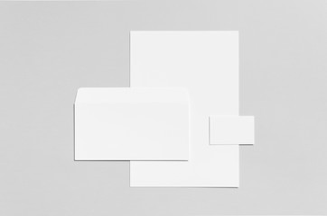 Branding / Stationery Mock-Up - White - Letterhead (A4), DL Envelope, Business Card (85x55mm)