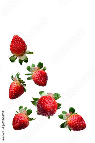 Strawberry Pattern pyramid made of six berries in a different positions vertical isolated on a white background