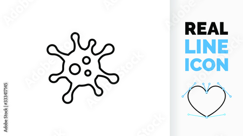 Icon of a virus, germ or infection causing illness and sickness as an epidemic and health risk as a black line symbol with a editable stroke weight