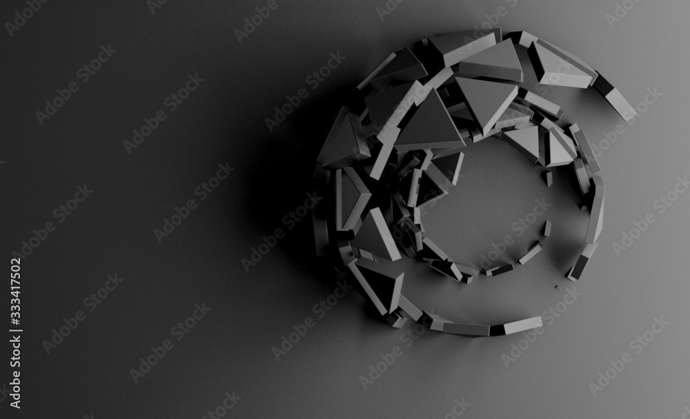 Fototapeta Black Architectural background. Modern concrete arched composition in perspective. Semicircular shapes. The light in the end. 3d rendering