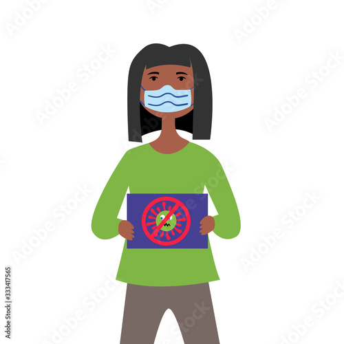 Black girl in medical mask protests against coronavirus