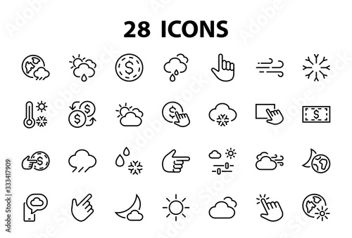 WEATHER set of icons  icons such as weather forecast and clouds  wind  rain  snow  weather settings and sunny weather and much more. Editable stroke  simple vector lines