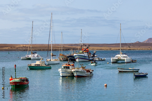 Fishing boats in harbour at Palmeira on the island of Sal, Cape Verde