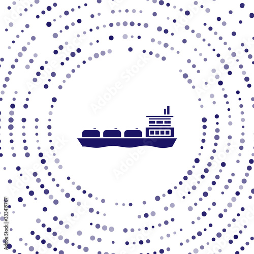 Blue Oil tanker ship icon isolated on white background. Abstract circle random dots. Vector Illustration