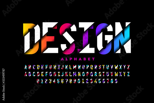 Modern style font, vibrant alphabet letters and numbers