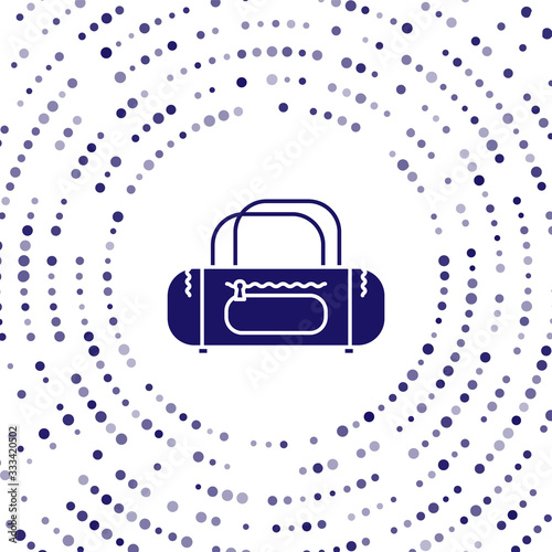 Blue Sport bag icon isolated on white background. Abstract circle random dots. Vector Illustration