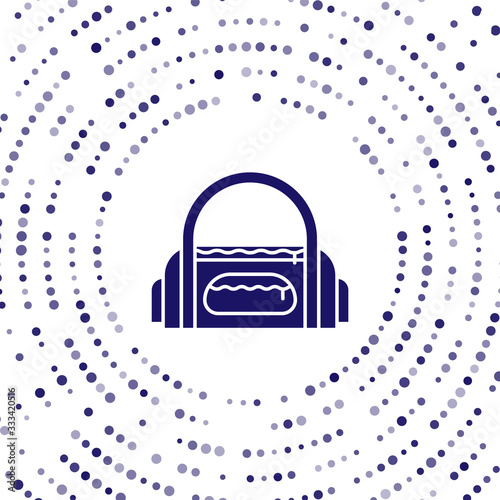Blue Sport bag icon isolated on white background. Abstract circle random dots. Vector Illustration