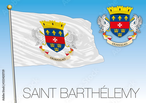 Saint Barthelemy official national flag and coat of arms, caribbean, vector illustration
