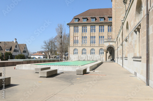 Zürich: The University terrace is empty due to Covid19 Virus Log down photo