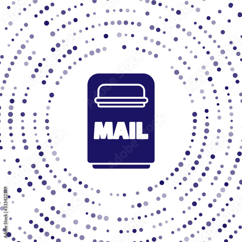 Blue Mail box icon isolated on white background. Mailbox icon. Mail postbox on pole with flag. Abstract circle random dots. Vector Illustration