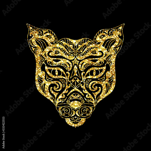 Glitter tiger head tattoo icon isolated on black background