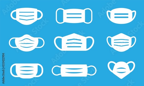 Medical masks icon set. Virus protection or health disease cough breath protective devices. Mask to fight against Coronavirus. Mouth guard from COVID-19