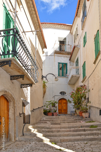 A narrow street between the houses of Morcone  a medieval village in the Campania region in Italy