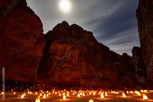 The valley of the Treasure of Wadi Musa at night, Jordan