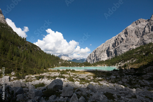 Fototapeta Naklejka Na Ścianę i Meble -  Amazing view of Sorapis lake Lago di Sorapis Dolomites, Belluno, Veneto, Italy