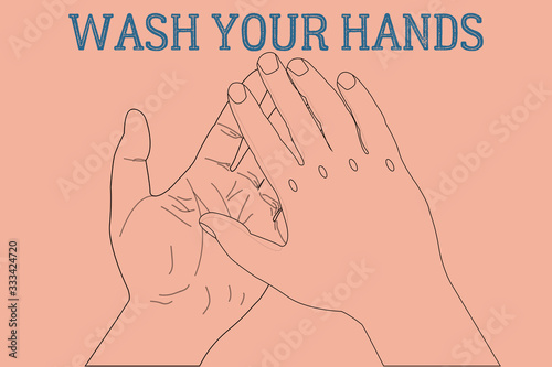 An image of hands washing each other. The recommendation to wash your hands with coronavirus and quarantine. Foam from soap at a thorough hand washing. Vector eps illustration.