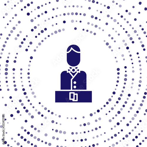 Blue Casino dealer icon isolated on white background. Casino croupier. Abstract circle random dots. Vector Illustration