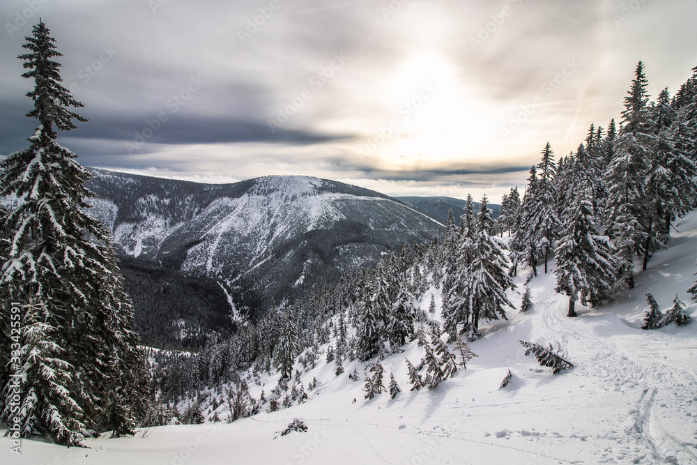 Beautiful winter landscape in Giant Mountains, Czech Republic
