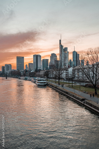 Sunset over Frankfurt skyline 