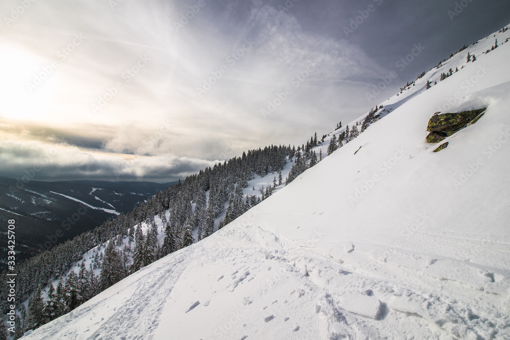 Beautiful winter landscape in Giant Mountains, Czech Republic