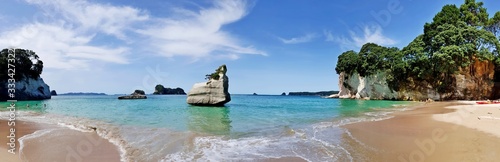 Panorama of Hahei beach New Zealand photo