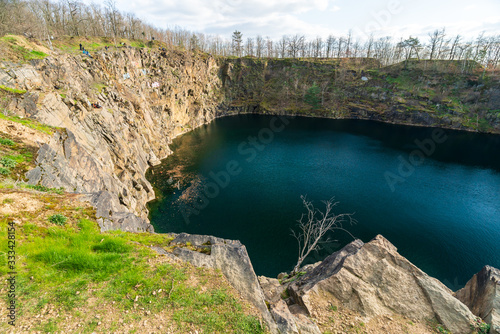 Water filled stone quarry in Brandis  Saxony  Germany