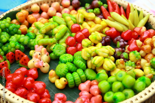 Thai Dessert  Fruit Shaped Mung Beans  Kanom Look Choup 