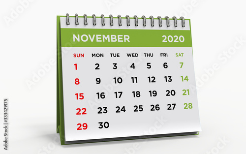 Desk calendar NOVEMBER 2020