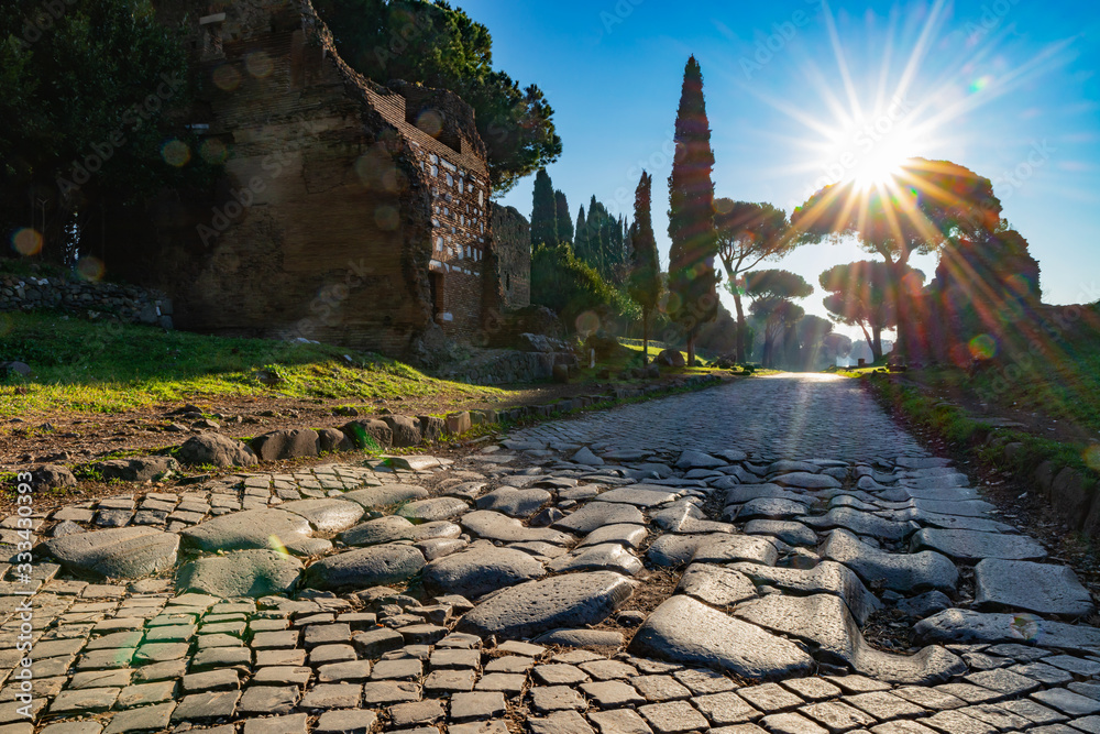 Εκτύπωση καμβά A stretch of the Via Appia, one of the most important streets of the Roman Empire photographed at first light in the morning