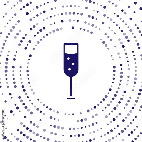 Blue Glass of champagne icon isolated on white background. Abstract circle random dots. Vector Illustration
