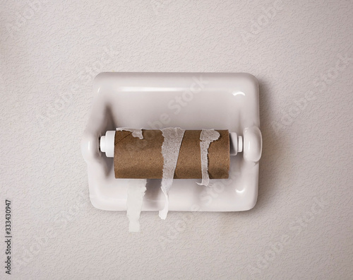 Empty roll of toilet paper on the wall in bathroom