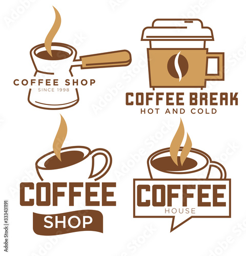 Coffee shop and break set of logotypes or labels