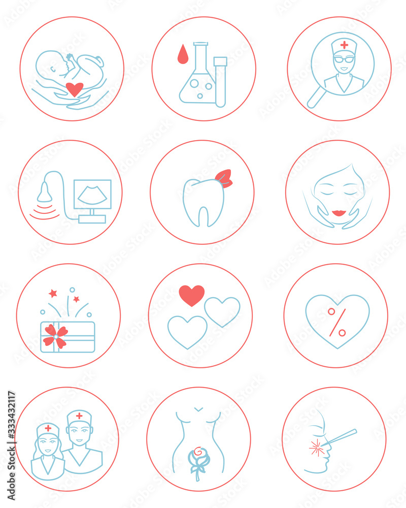 Medical & Health Care Icons for Medical Clinic. Social Media Highlight Covers. Vector illustration organized in layers for easy editing. Medical & Health Care Icons for Medical Clinic. Social Media Highlight Covers. Vector illustration organized in layers for easy editing.